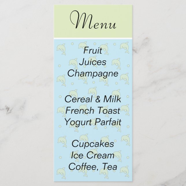 Menu do chá de fraldas "Golfinhos Azuis" (Frente)