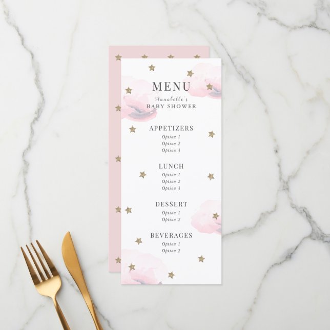 Menu do Chá de fraldas Rosa Pequeno Estrela (Frente/Verso In Situ)