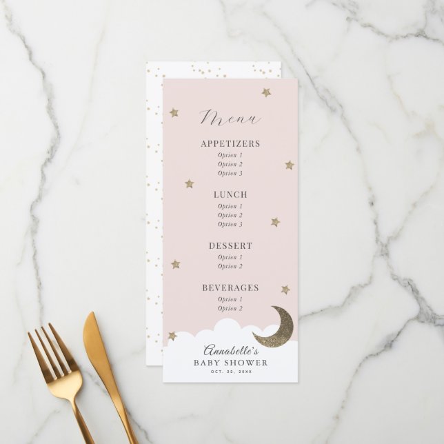 Menu do Chá de fraldas Rosa Rosa da Pequena Estrel (Frente/Verso In Situ)