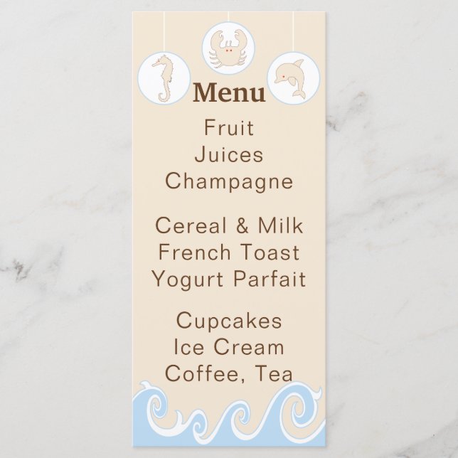 Menu do chá de fraldas "Sob o Mar Móvel" (Frente)