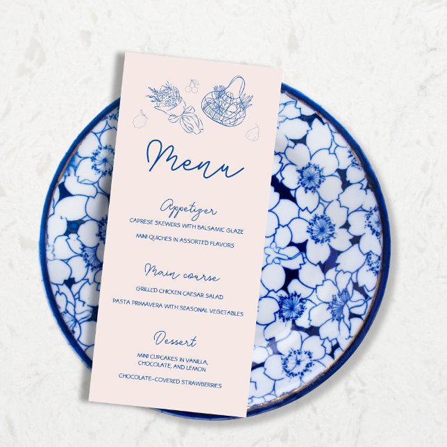 Menu Do Chá de panela Desenho Da Mão Do Mercado (Menu Off The Market Hand Drawn Bridal Shower)