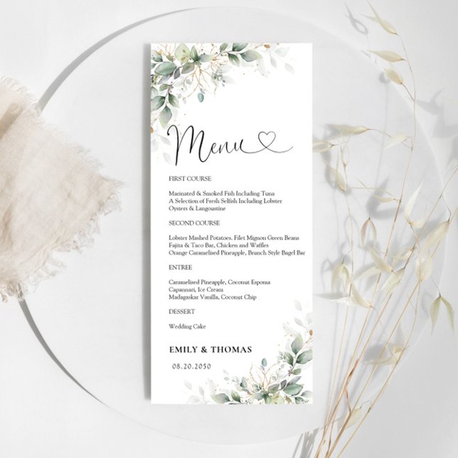 Menu do Chá de panela Dourado Eucalyptus (Criador carregado)