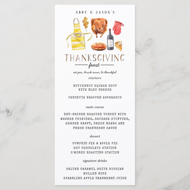 Menu do Jantar de Ação de Graças do Friendsgiving (Frente)