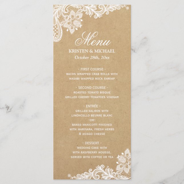 Menu do Janto Casamento do Elegante White Lace Kra (Frente)