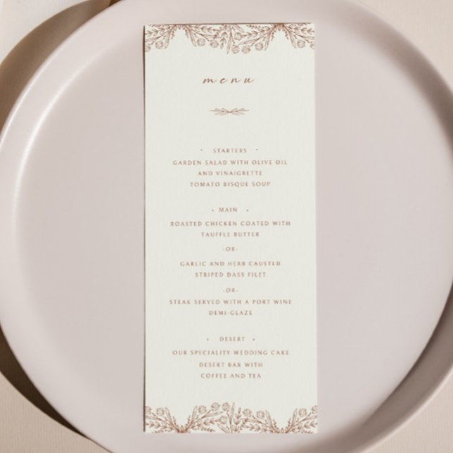 Menu do Janto Casamento Semi Floral Beige Terracot (Criador carregado)
