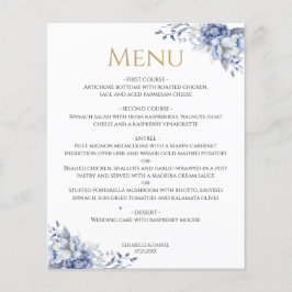 Menu do Janto de Casamento Floral Dourado Azul Ele