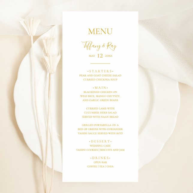 Menu do Janto de Casamentos Dourados Elegante Simp (Criador carregado)