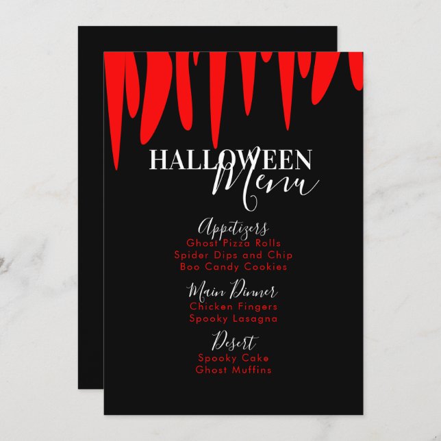 Menu do Partido Adulto do Vampiro Halloween (Frente/Verso)