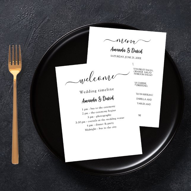 Menu do Programa de Casamento branco preto (Criador carregado)