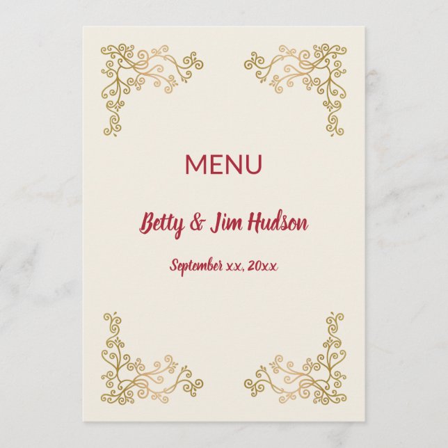 Menu do Recepção de Aniversário de 50 anos Dourado (Frente)