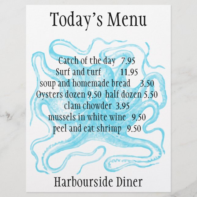 Menu do restaurante de frutos do mar (Frente)