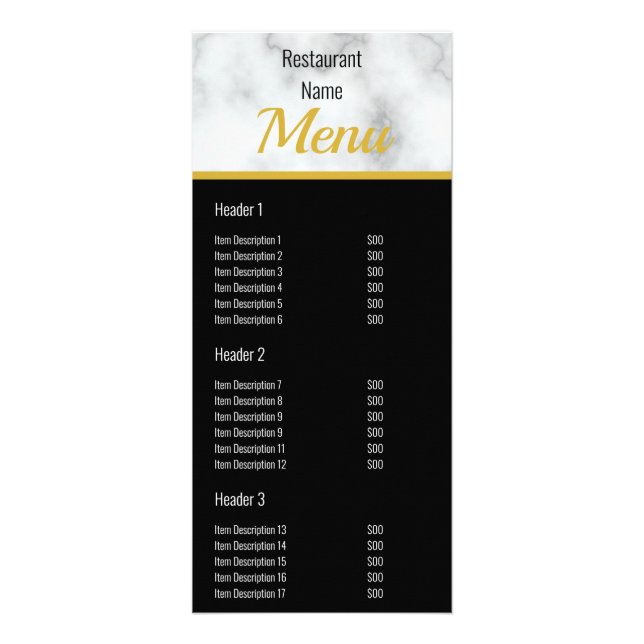 Menu do restaurante Elegante Faux White Marble (Frente)