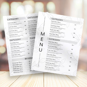 Menu do Restaurante Preto e Branco da Folha de Pla
