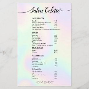 Menu do Serviço de Caligrafia Iridescente de Paste