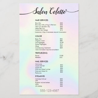 Menu do Serviço de Caligrafia Iridescente de Paste