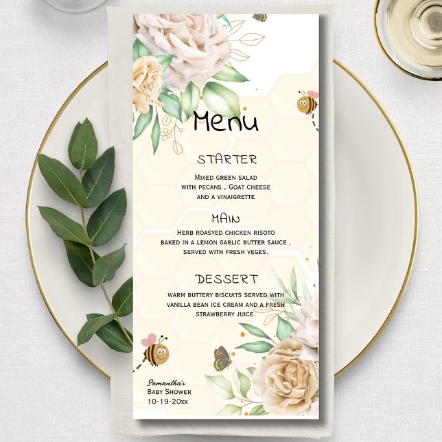 Menu Doce como Bee Floral HoneyComb floral mínimo (Criador carregado)