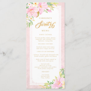 Menu Doce Dezesseis Flores De Aquarela Elegante Rosa