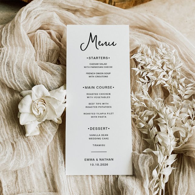 Menu Doce e Whimsical | Casamento Negro e Branco (A sweet and whimsical, black and white wedding menu)