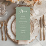 Menu Doce e Whimsical | Sage Green e Ivory Wedding<br><div class="desc">Estes cartões de cardápio simples e na moda, verde-sábio e creme de marfim apresentam tipografia de scripts brancos, estilo vintage. Adicione suas opções de janto para iniciantes ou aperitivos, primeiro curso, prato principal ou entrada e sobremesas. Um olhar elegante e clássico minimalista que ainda é único e contemporâneo e é...</div>