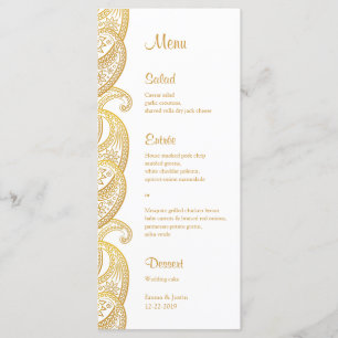 Menu Dourada Paisley Tradicional Indian Wedding Rackcar