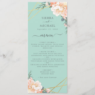 Menu Dourada Recepção de casamento de Pêssego Verde
