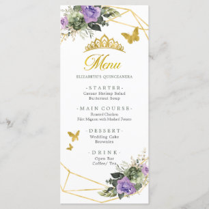 Menu Dourada Sage Green Purple Princesa Quinceañera