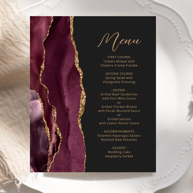 Menu Dourado Agate Dark Wedk Burgundy Orçamento (Criador carregado)