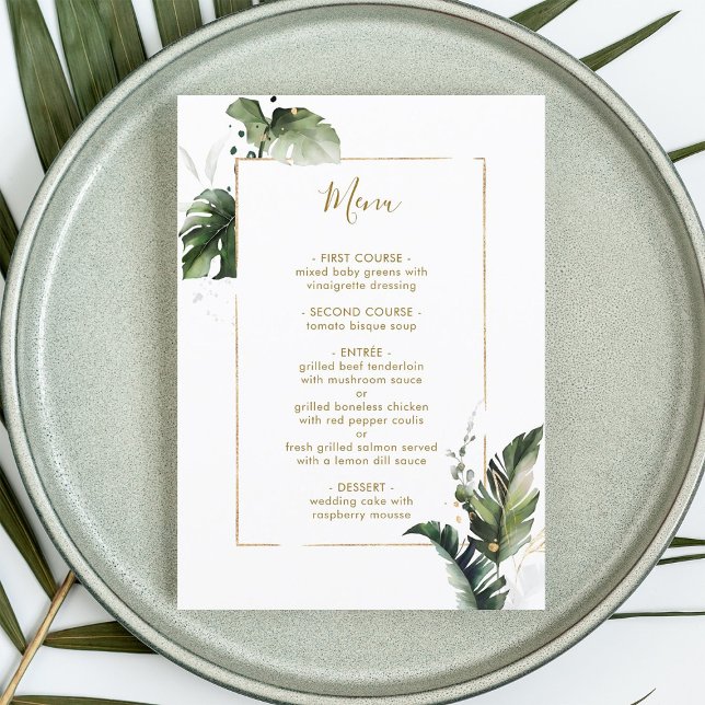 Menu Dourado Casamento de Folhagem de Aquarelas Tr (Criador carregado)