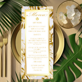 Menu Dourado Casamento Elegante Monstera Branca