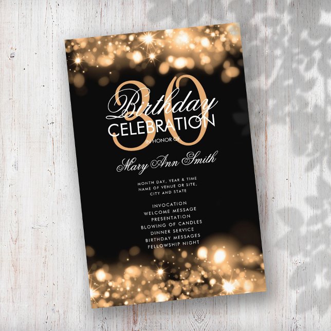 Menu Dourado das Luzes Glam do Programa aniversári (Criador carregado)