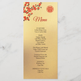 Menu Dourado de Casamento Chinês Red Cherry Blosso