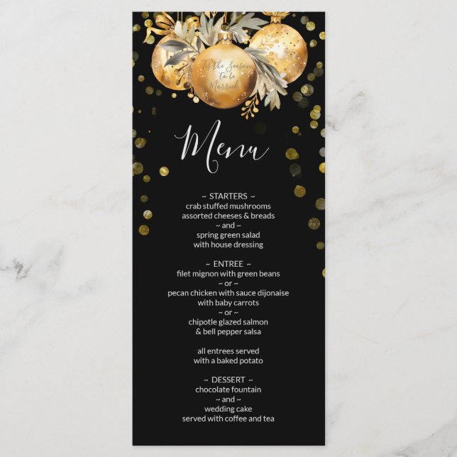 Menu Dourado de Casamento de Natal Negro (Frente)