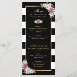 Menu Dourado de Casamento Floral Rosa-Rosa-Cinzent
