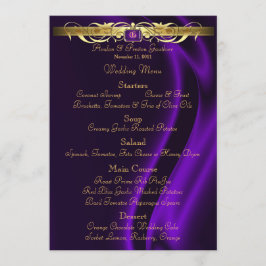 Menu Dourado de seda roxo do casamento do rolo do