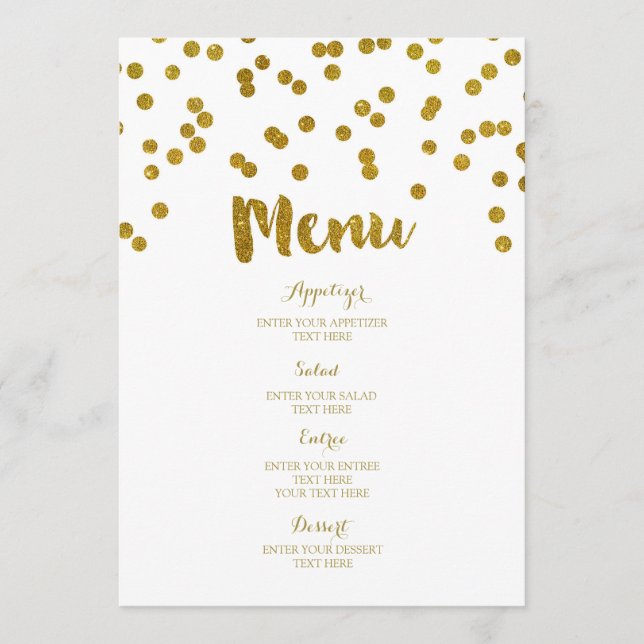 Menu Dourado do casamento dos confetes (Frente)