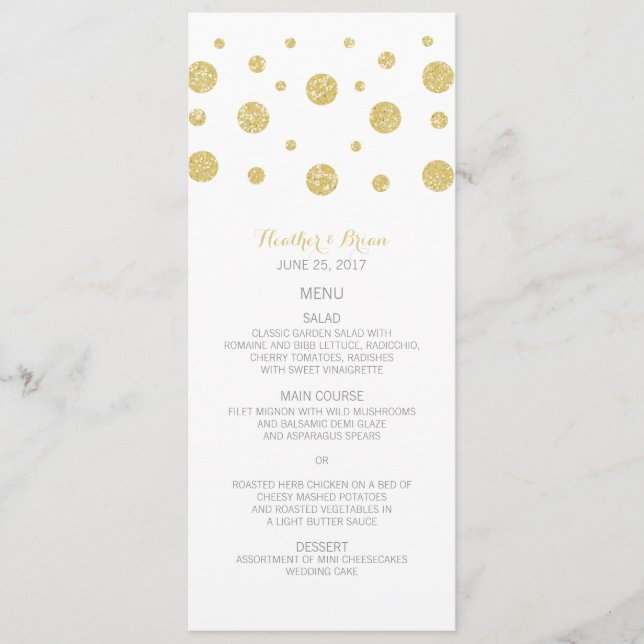 Menu Dourado do casamento dos confetes do brilho (Frente)