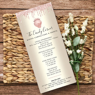 Menu Dourado do deserto de morango Rosa Glitter Dr