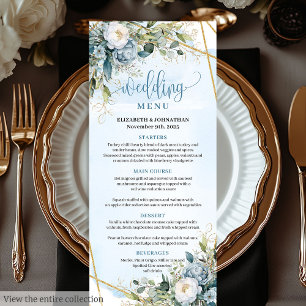 Menu Dourado do Janto Romântico Boho Azul