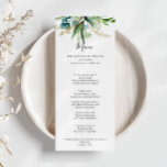 Menu Dourado Floral com Janto Tropical Greenery<br><div class="desc">Este floral dourado com cartão de menu janto verde tropical é perfeito para um casamento de destino. A design apresenta predominantemente folhagem verde-aquosa pintada manualmente,  associada a flores douradas. Este menu pode ser usado para recepção de casamento,  janto de ensaio,  chá de panela ou qualquer evento.</div>