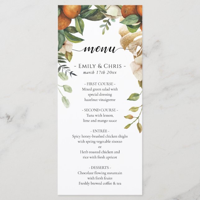 Menu Dourado Floral | Elegante Eucalyptus Greenery (Frente)