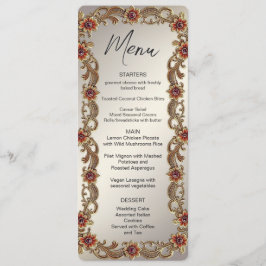 Menu Dourado Floral Frame com Pedras Vermelhas