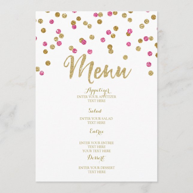 Menu Dourado fúcsia cor-de-rosa do casamento dos (Frente)