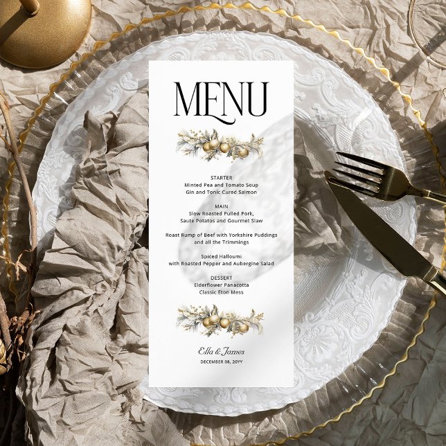 Menu Dourado Garland Holly e Ornaments Casamento de Nat (Wedding Menu from the Holly Bells Wedding Collection by Darling and May)