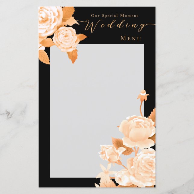 Menu Dourado Negra de Casamento Elegante (Frente)