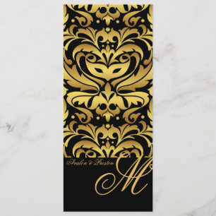 Menu Dourado régio do casamento tema damasco do