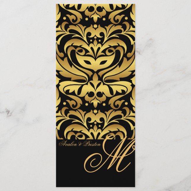 Menu Dourado régio do casamento tema damasco do (Frente)