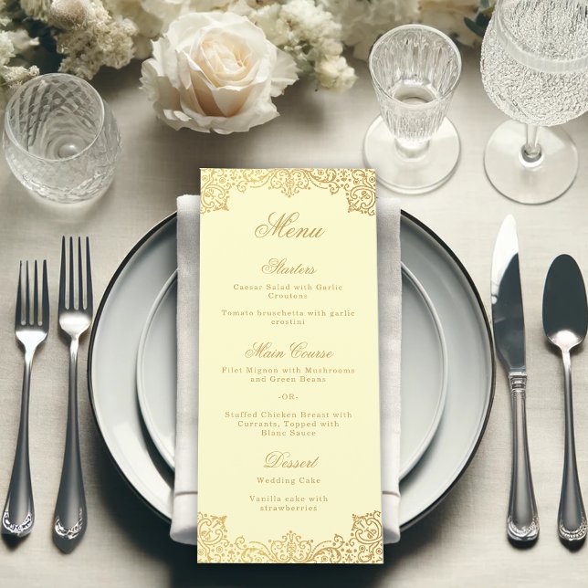 Menu Dourado Vintage Creme Elegante Roteiro Antigo Casa (Criador carregado)