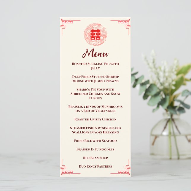 Menu Dragão e banquete de casamento chinês vermelho de  (Em pé/Frente)