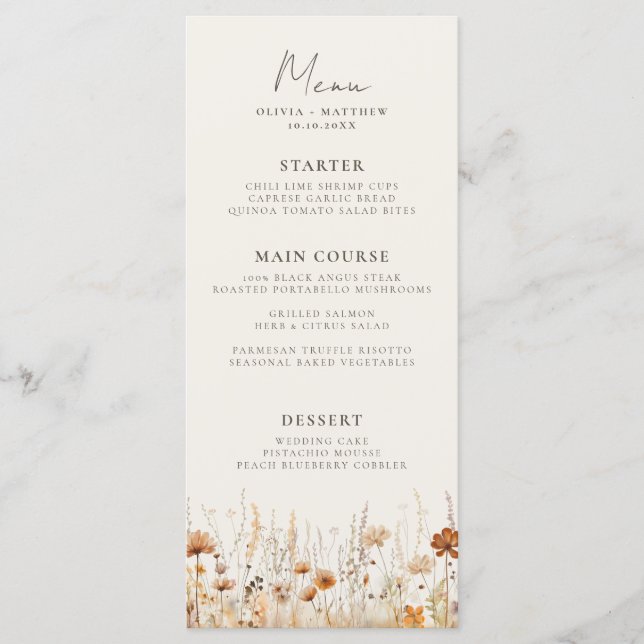 Menu Dreamy Autumn Wildflower Wedding (Frente)