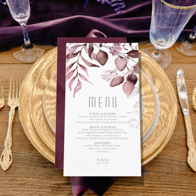 Menu Dreamy Foliage Wedding V1 Burgundy ID817 (Criador carregado)